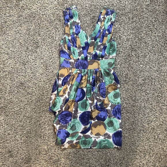 BCBGMaxAzria Dresses & Skirts - BCBG Silk Multicolor Green Floral Drape Pleated Dress Size 10